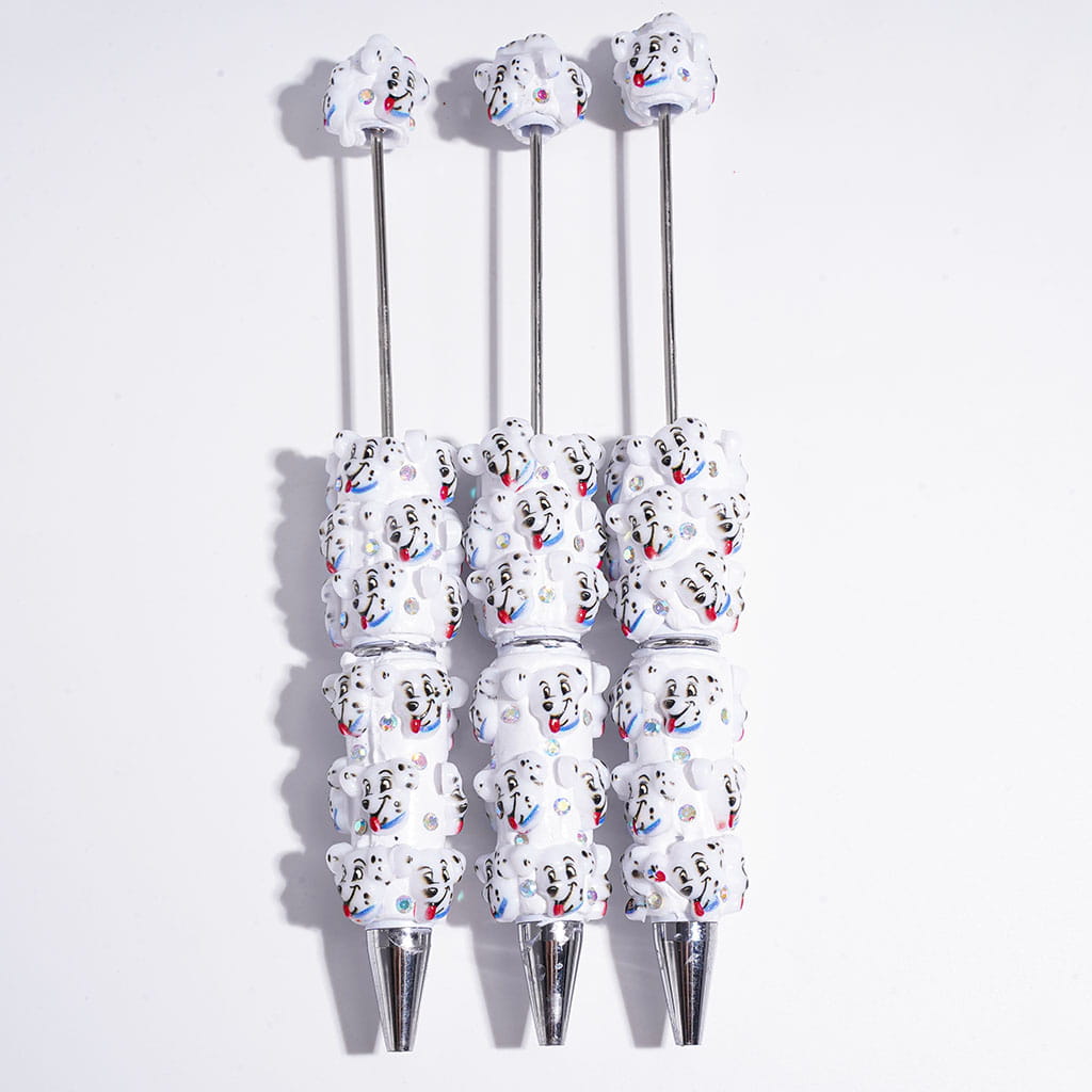 Smiling Dalmatian Dog with Blue Collar & Sparkling AB Rhinestones Beadable Clay Pens