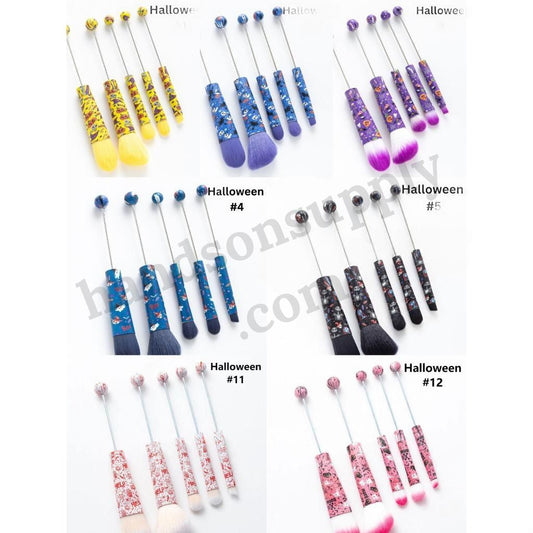 Halloween Metal Beadable Makeup Brushes with Spooky Prints (1 Set = 5 pieces)