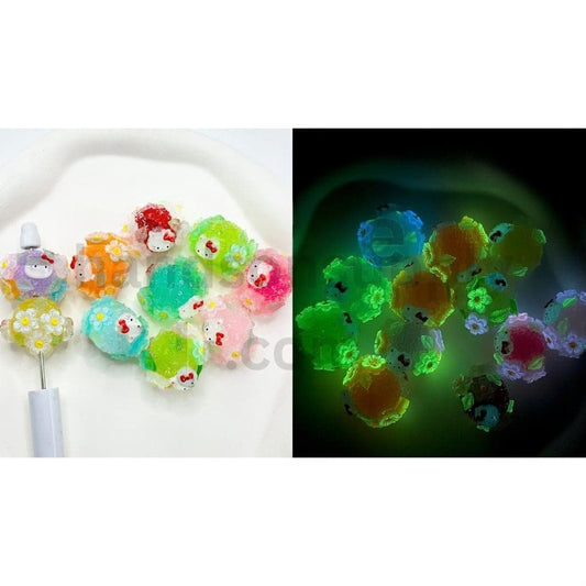 Glow in the Dark Jelly Color Sugar Cartoon Flower Chunky Beads Cute Mixed Characters & Colors, 20MM by 27M