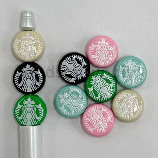Coffee Theme Round Flat Acrylic Beads Café Sign Style 17mm