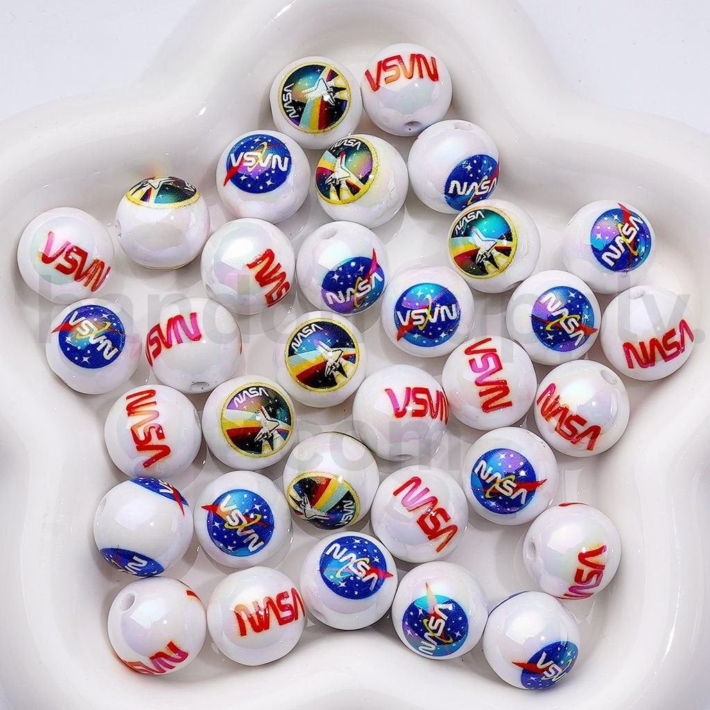 NAS USA America Space Theme UV Coated Acrylic Beads, 16MM, Random Mix