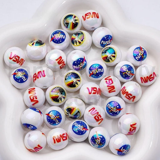 NAS USA America Space Theme UV Coated Acrylic Beads, 16MM, Random Mix