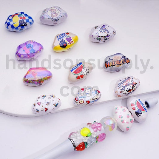Cute Halloween Mix with Stitch, Cats, Bears & Fruit Designs Acrylic Beads, Around 25*16MM