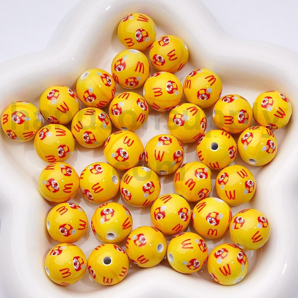 Fast Food Clown Acrylic Beads – 16MM Round Cartoon Style for Cute DIY Crafts