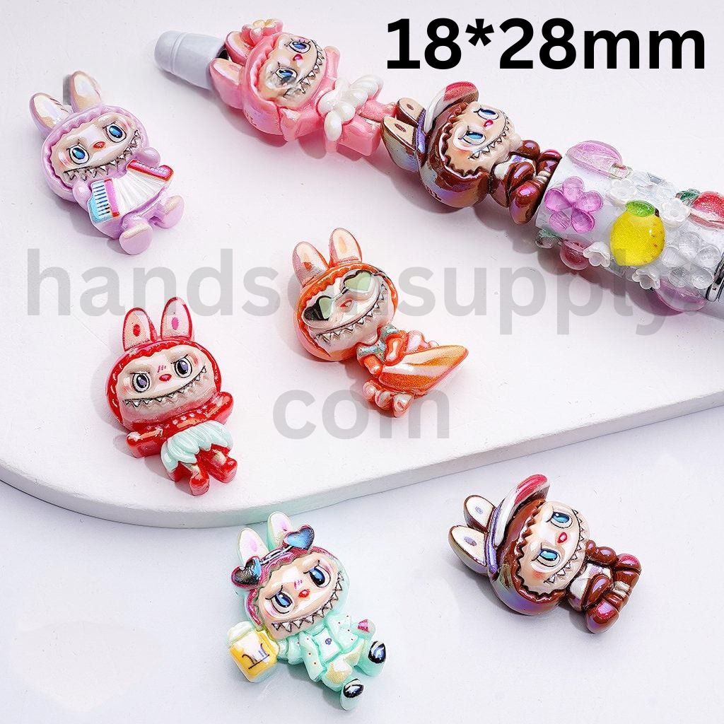 Cute Labubu Monster Pop Mart Style UV Coated Acrylic Beads Around 18*28MM, Random Mix