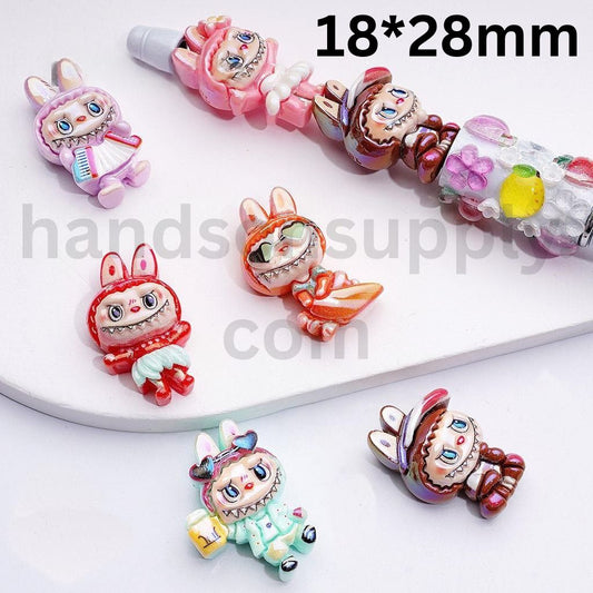 Cute Labubu Monster Pop Mart Style UV Coated Acrylic Beads Around 18*28MM, Random Mix