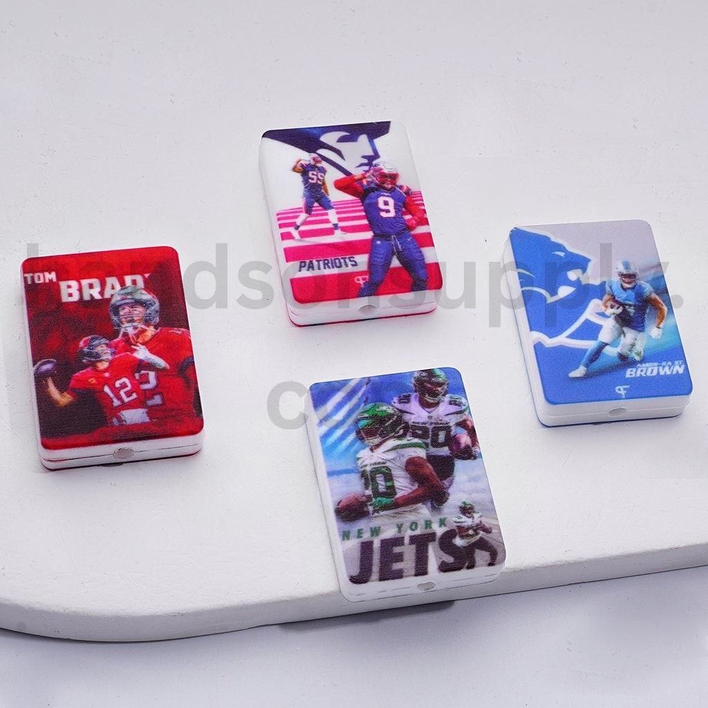 USA American NFL Football Team Logos Patriots, Lions, Jets Silicone Focal Beads, Random Mix