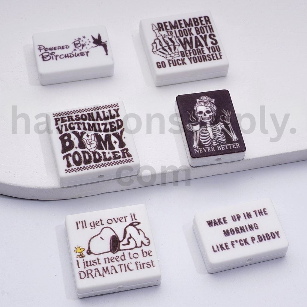 Funny Rude Curse Word Quotes Series, Silicone Focal Beads Random Mix