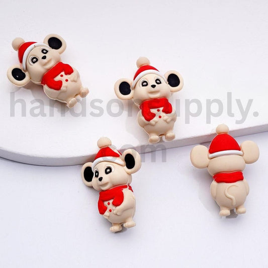 3D Cute Little Mouse Silicone Focal Beads with Red Scarf and Hat