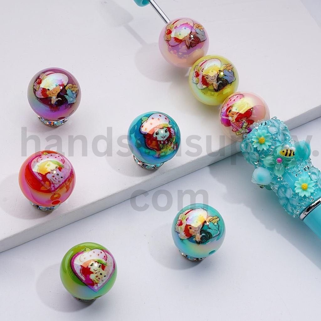 Berry Girl Round Design Glossy Acrylic Beads 16MM, Random Mix