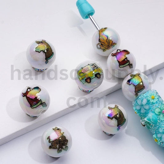 Scoob Dog Cartoon Round Design Glossy Acrylic Beads 16MM, Random Mix
