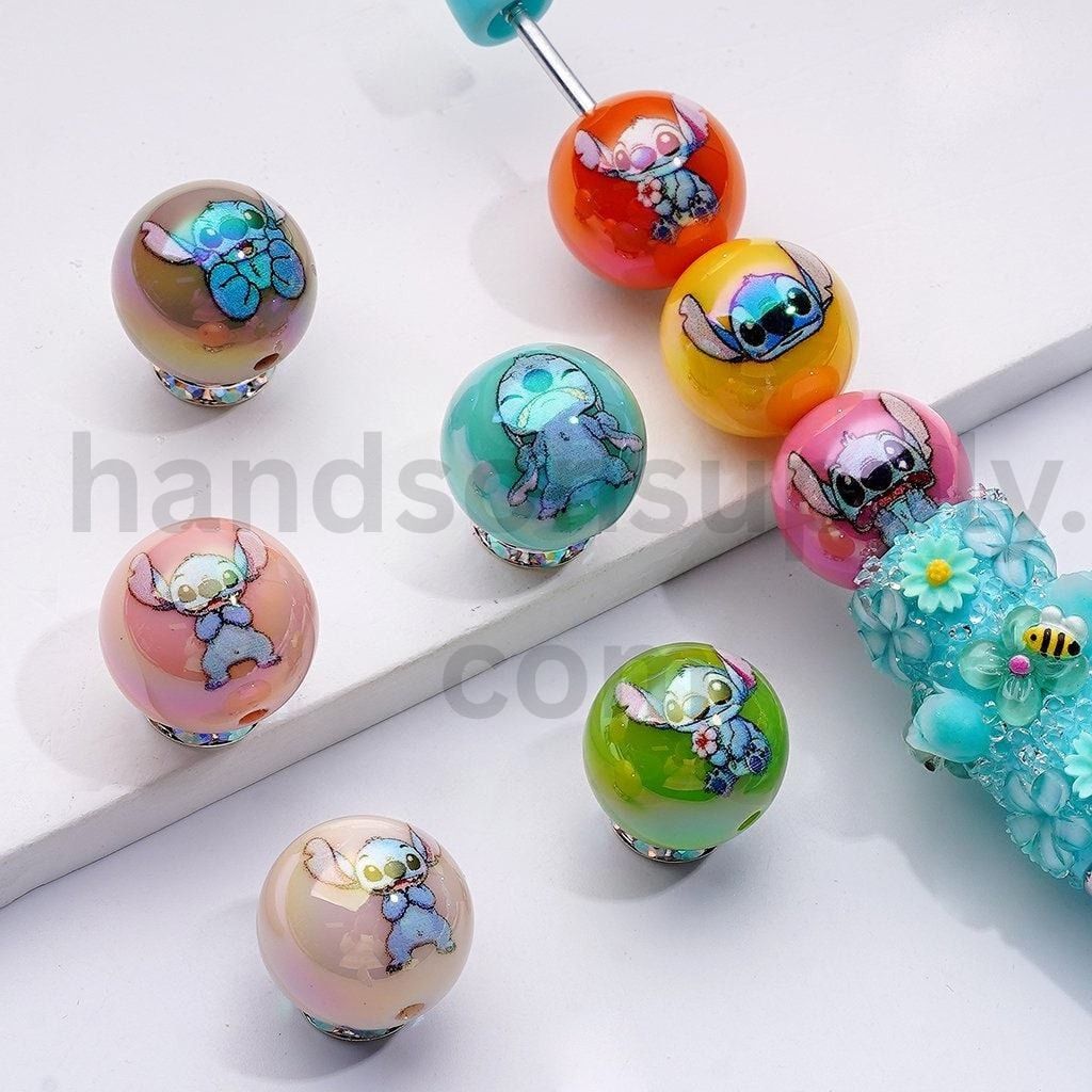UV Coating Cute Monster Glossy Acrylic Beads Blue Monster Character Jelly Color Round Design 16MM, Random Mix Color Round Acrylic Beads, 16MM, Random Mix