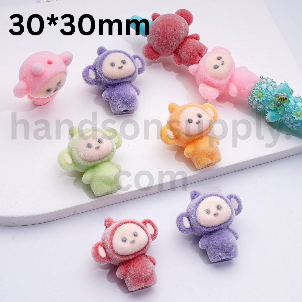 Cute Fuzzy Teletubbies Cartoon Design Acrylic Beads Around 30*30MM, Random Mix