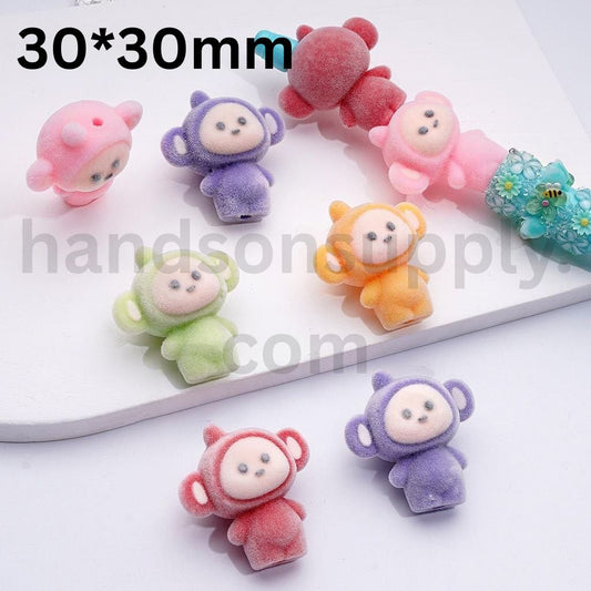 Cute Fuzzy Teletubbies Cartoon Design Acrylic Beads Around 30*30MM, Random Mix