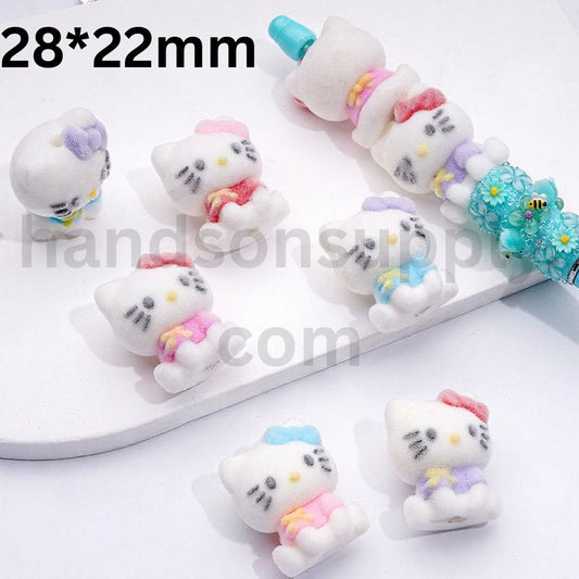 Cute Fuzzy Cute Cat Character Sanri Design Acrylic Beads Around 28*22MM, Random Mix