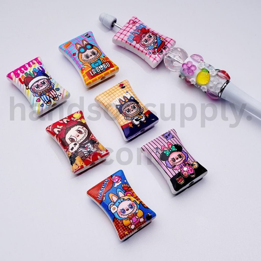 Labub Monster Pop Mar Rectangle Design Acrylic Beads 34*25MM, Random M ...