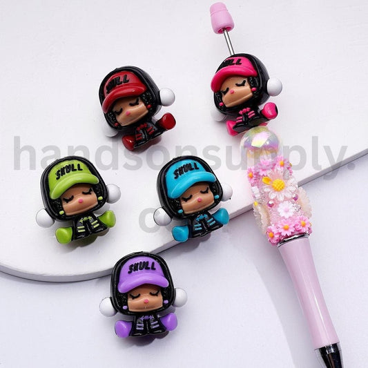 Fashion Girl Skeleton Panda Monster Doll Series Soft Rubber Beads 28*30MM, Random Mix