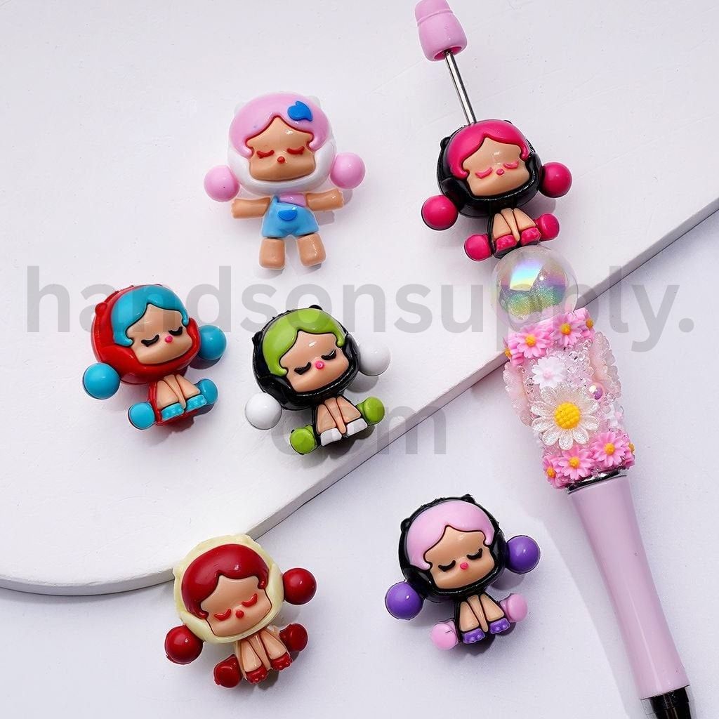 Crybaby Girl with Skull Panda Pop Mar Design Soft Rubber Beads 25*28MM, Random Mix