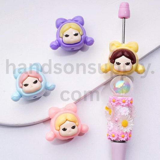 Little Girl with Hat and Bowknot Design Soft Rubber Beads 23*30MM, Random Mix