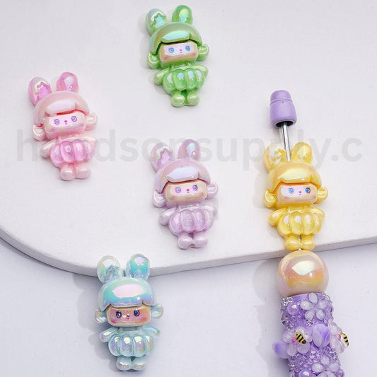 Cute Girl with Bunny Ears UV Coating Acrylic Beads, 34*20MM, Random Mix
