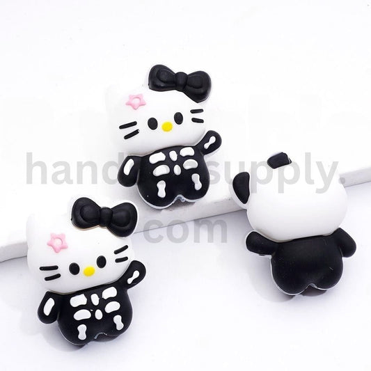 3D Hello Kitty in Skeleton Costume Halloween Style Silicone Focal Beads