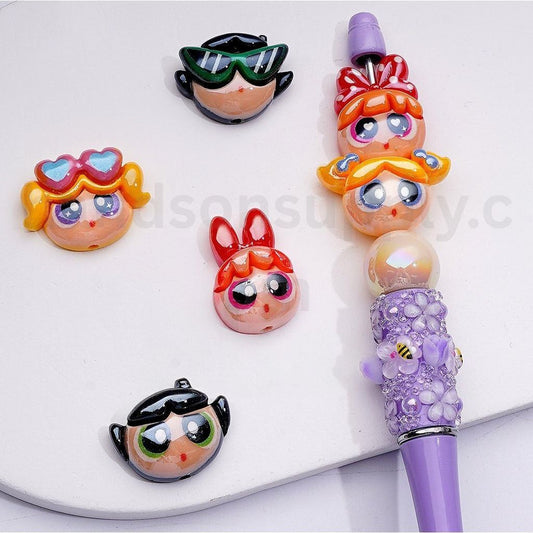 Cute Powerpuf Girls UV Coating Acrylic Beads, Random Mix