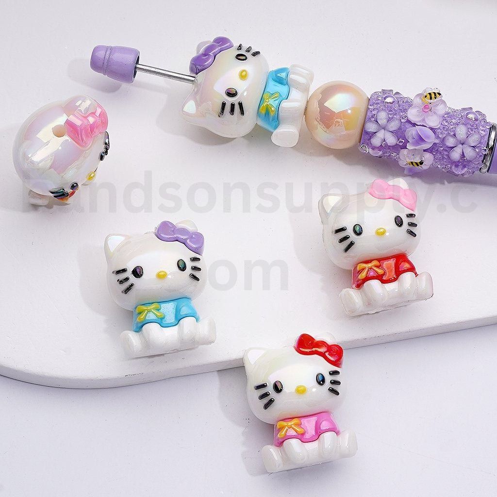 Cute Hello Kitt UV Coating Acrylic Beads, 28*22MM, Random Mix