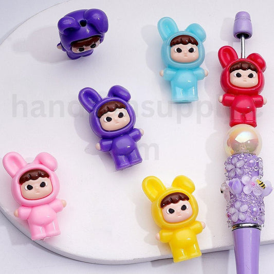 Soft PVC Beads Cute Bunny Rabbit Doll Toy, 35*20MM, Random Mix