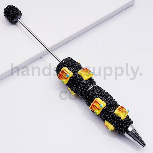 Colorful M Chocolate Bean Design with Black Rhinestones Fun Style Clay Pens