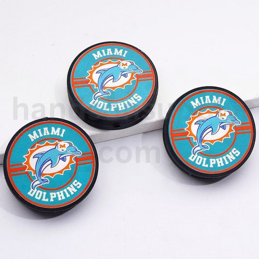 USA Football Miami Dolphi Round Team Silicone Focal Beads