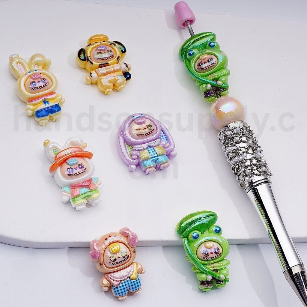 Cute Labub in Sanri Series Costume UV Coating Acrylic Beads, 10*18*30MM, Random Mix