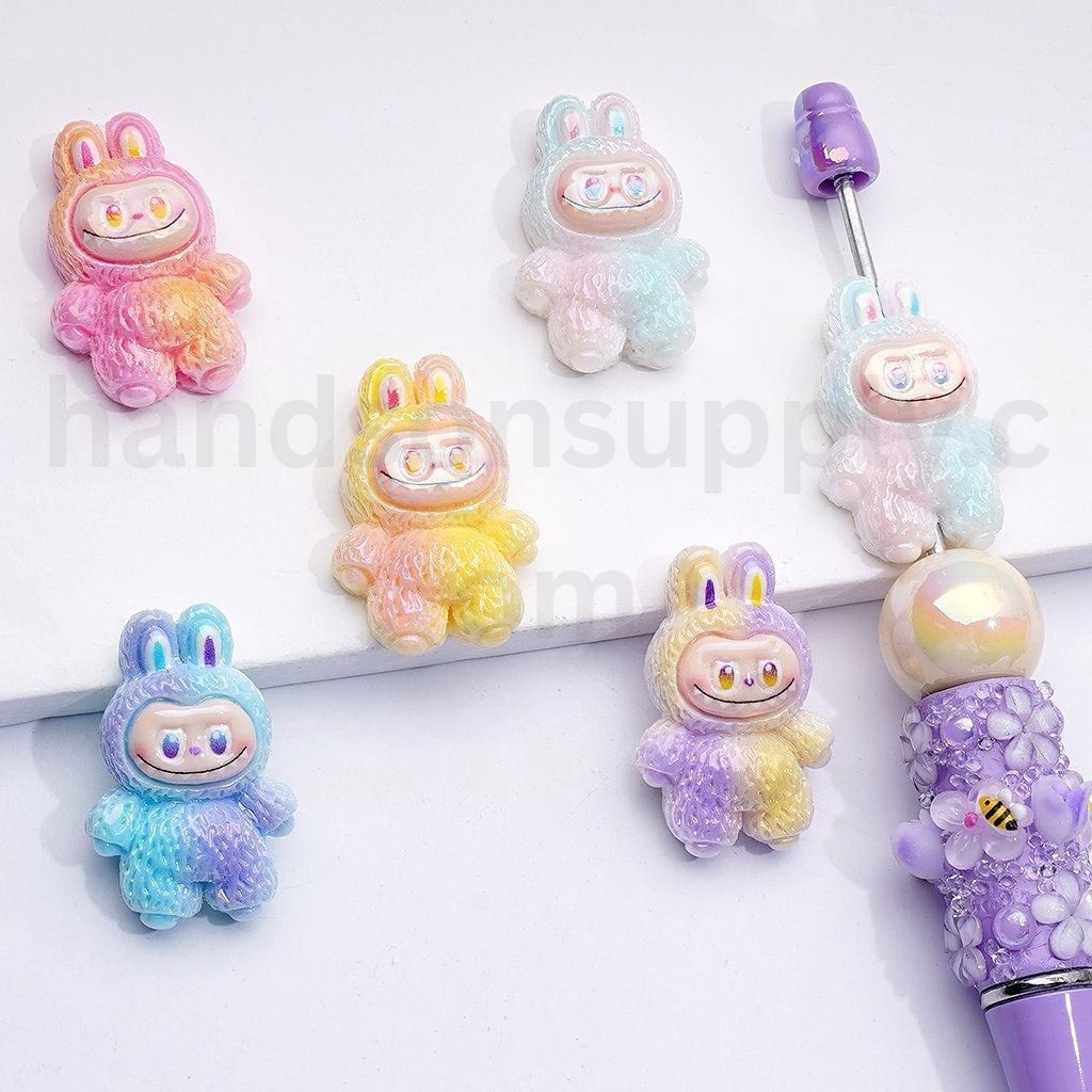 UV Coating Cute Labub Ombre Color Acrylic Beads, 30*20MM, Random Mix