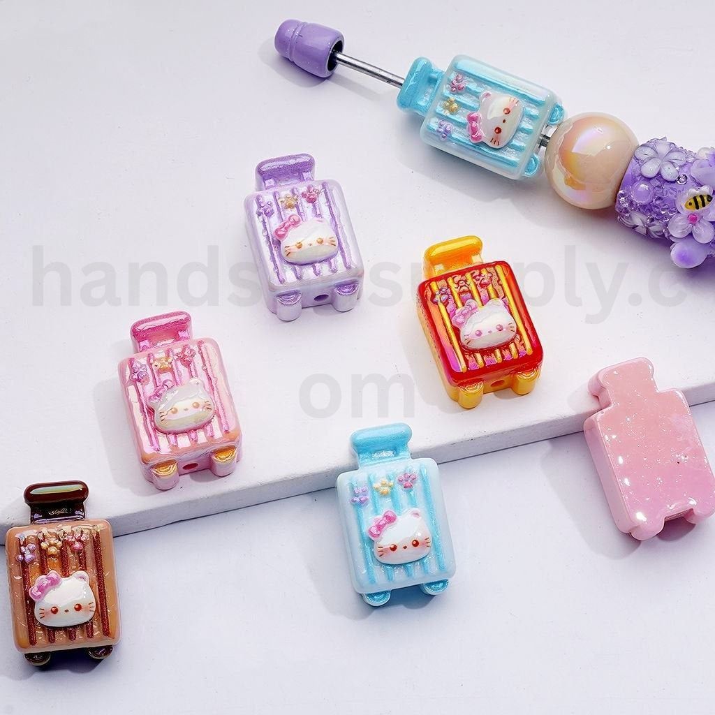 Cute Cat Character Suitcase UV Coating Acrylic Beads, 27*16MM, Random Mix