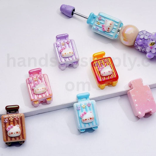 Cute Cat Character Suitcase UV Coating Acrylic Beads, 27*16MM, Random Mix