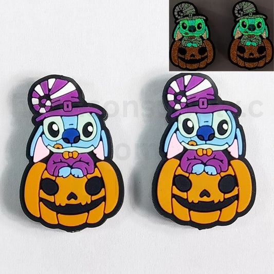 Face Pumpkin Disne Halloween Luminous Cute Stitc with Purple Costume Ghost Silicone Focal Beads