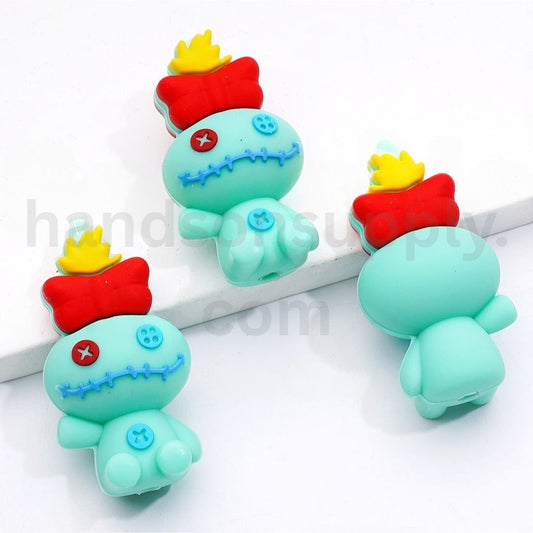3D Disney Cute Scrum with Yellow Crown and Red Bowknot Silicone Focal Beads