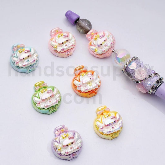 Cute HK Kitten UV Coated Flower Pot Vase Design Acrylic Beads Around 21*24MM Random Mix