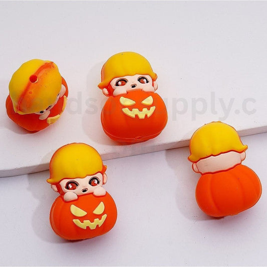 3D Halloween Cute Baby Po Mar Po Bea Holds Spirit Face Pumpkin Silicone Focal Beads