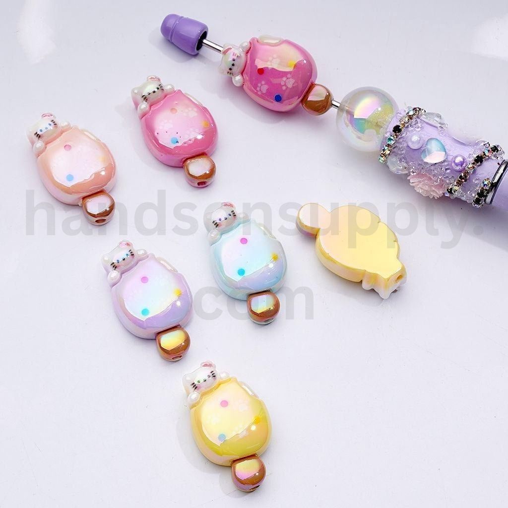 Cute Cat Character UV Coated Ice Cream Stick Design Acrylic Beads Around 18*28MM, Random Mix