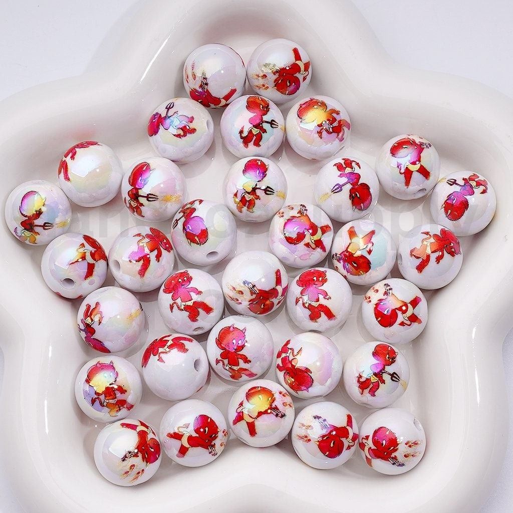 UV Shine Acrylic Beads Ho Stuff Inspired Little Devil Design, 16MM Round Mix