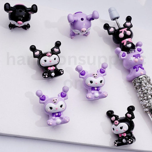 Cute Kurom Black Purple Hand Painted Acrylic Beads Mix, 25*28MM