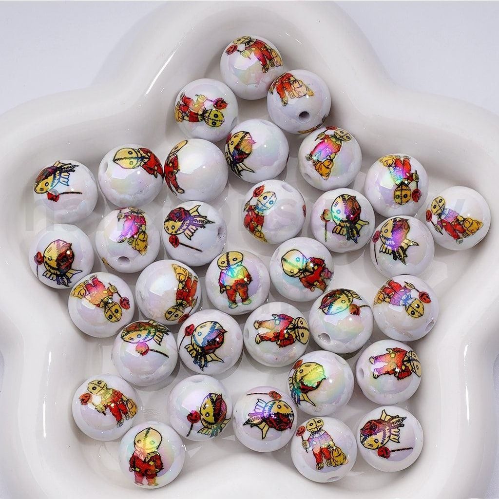 Spooky Inspired UV Coated Acrylic Beads Trick or Treat Theme, 16MM, Random Mix