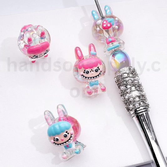 Cute Clear Labub Hand Painted Acrylic Beads Mix, 30*20MM