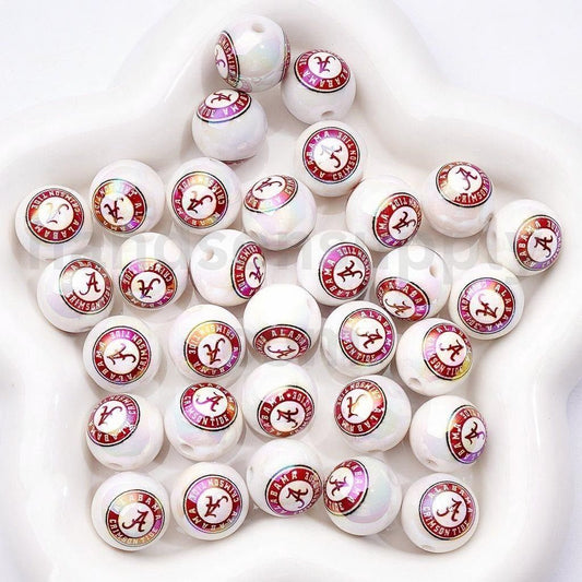 Alabama Crimson Tide Football Beads UV Coated 16MM Acrylic, USA College Team Spirit