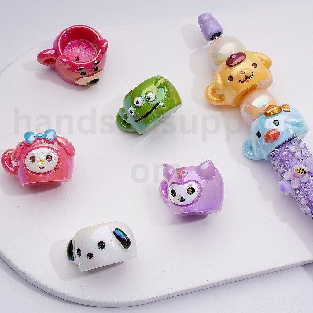 UV Coating Cute Space Creature Pink Bear Bea My Melod Pom Pom Puri Kurom Cartoon Sanri Pochacc Alie Teapot Acrylic Beads, 30*23MM
