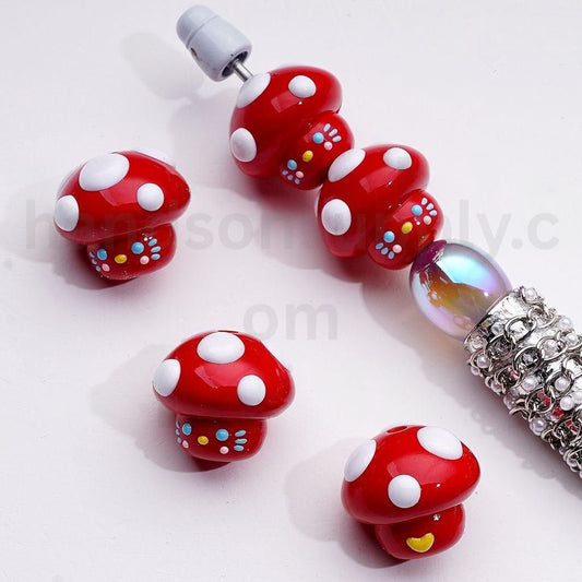 Cute Cat Character Mushroom Red Hand Painted Acrylic Beads, 20*20MM