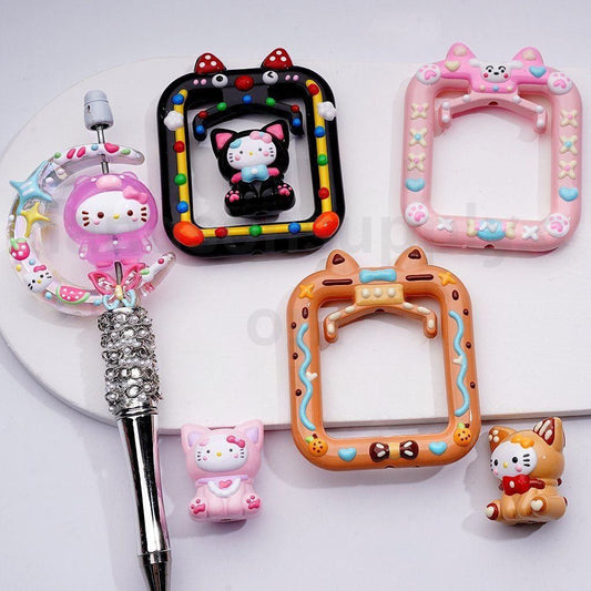 Cute Hell Kitt Claw Machine Crescent Moon Frame Hand Painted Acrylic Beads Mix