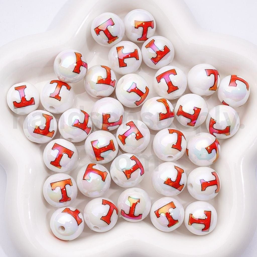 Tennessee Volunteers Football Beads UV Coated 16MM Acrylic, USA College Spirit Design