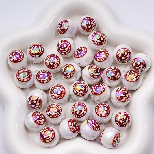 Oklahoma Sooners Football Beads 16MM UV Coated Acrylic, USA College Team Style
