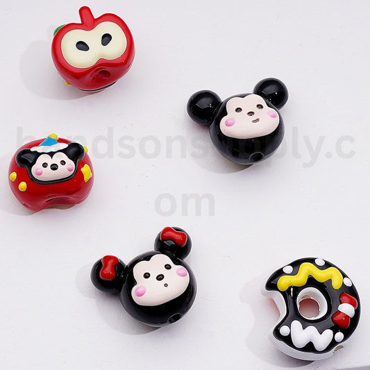 Cute Micke Minni Mouse Head Apple Hand Painted Acrylic Beads Mix